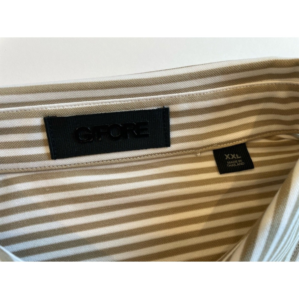 G/FORE Air Play Stripe Polo Shirt Mens XXL Dune Beige White Golf Pima Stretch - Picture 4 of 8